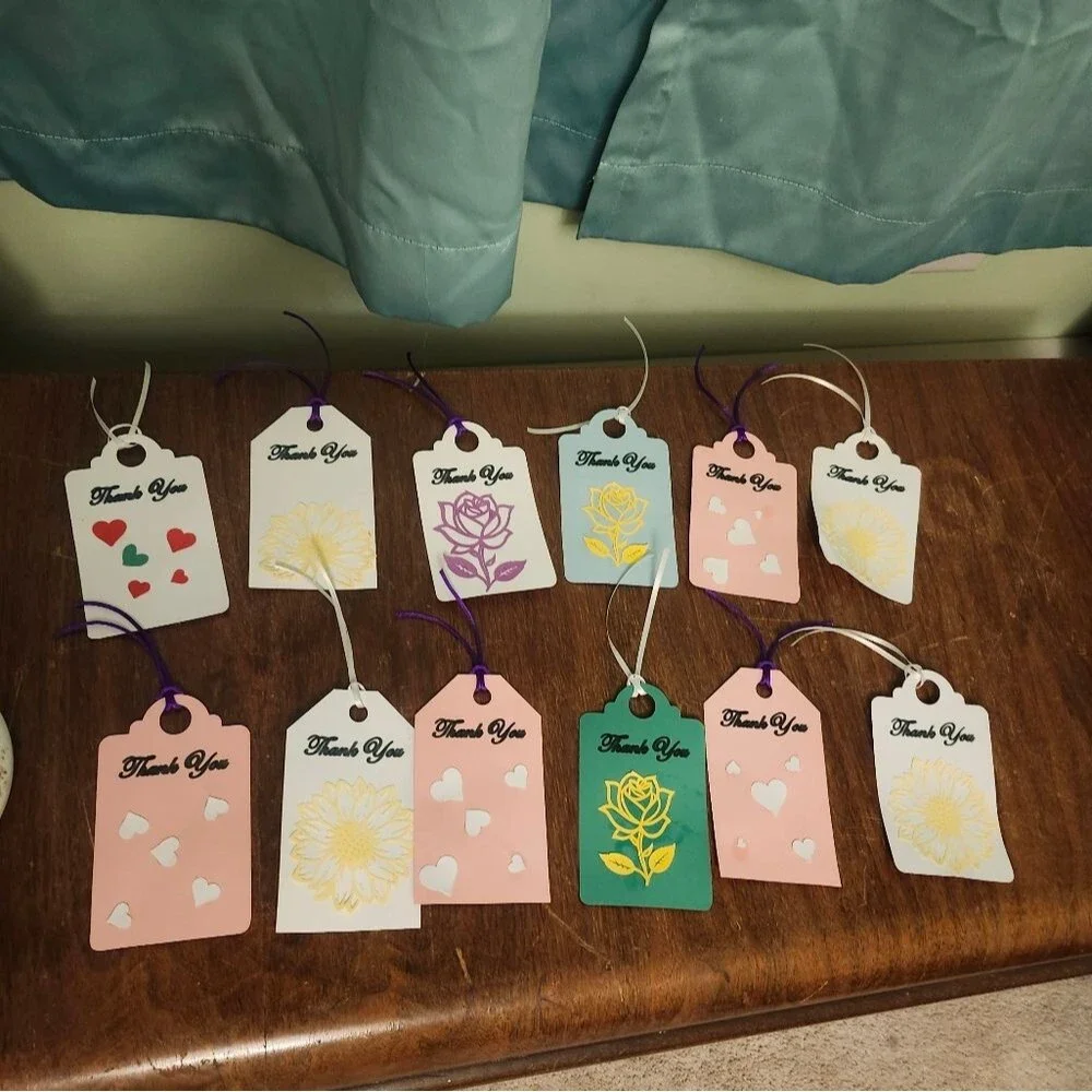 Hand Crafted  Floral  Colorful Gift Tags Thank You Cards Set of 12
